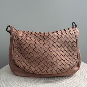Woven Tan/Pink Soft Italian Leather Shoulder Bag
